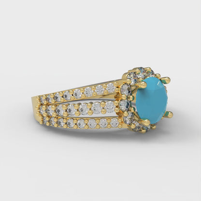 1.83 cttw Simulated Turquoise Hidden Halo Engagement Ring - Solid Gold (Round Cut,6.5mm)