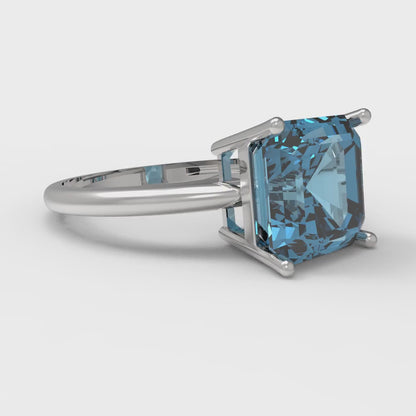 2.5 cttw Natural Aquamarine Solitaire  Engagement Ring - Solid White Gold (VVS1, Asscher Cut,8.0mm)