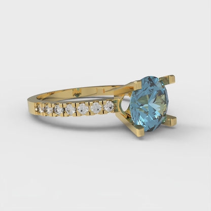 1.71 cttw Natural Sky Blue Topaz Solitaire with Zirconia Simulated Diamond Accents Engagement Ring - Solid Gold (Round Cut,7.5mm)