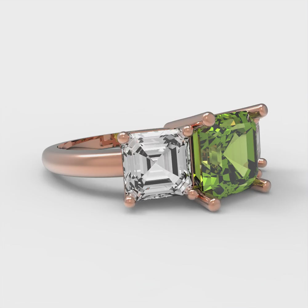 4 cttw Natural Peridot Three-Stone Engagement Ring - Solid Gold (Square Emerald Cut,7.0X7.0mm)