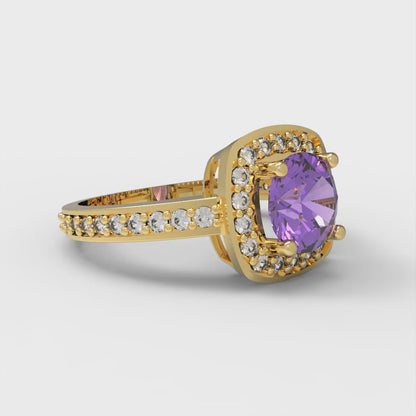 1.335 cttw Simulated Alexandrite Hidden Halo Engagement Ring - Solid Gold (Round Cut,6.5mm)