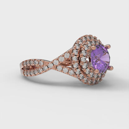 1.3125 cttw Simulated Alexandrite Solitaire with Zirconia Simulated Diamond Accents Engagement Ring - Solid Gold (Round Cut,6mm)