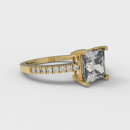 1.62 cttw White Sapphire Solitaire with Zirconia Simulated Diamond Accents Engagement Ring - Solid Gold (Princess Cut,6.5mm)