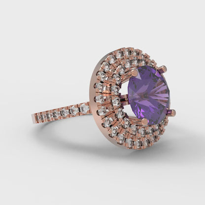 2.6 cttw Natural Amethyst Hidden Halo Engagement Ring - Solid Gold (Round Cut,8.0mm)