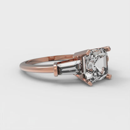 1.62 cttw Certified Moissanite Three-Stone Engagement Ring - Solid Gold (VVS1, D-F,Square Emerald Cut,6.5X6.5mm)