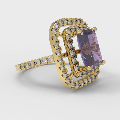 2.62 cttw Natural Amethyst Hidden Halo Engagement Ring - Solid Yellow Gold (VVS1, Emerald Cut,8X6.0mm)