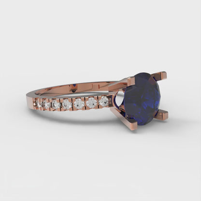 1.71 cttw Simulated Blue Sapphire Solitaire with Zirconia Simulated Diamond Accents Engagement Ring - Solid Gold (Round Cut,7.5mm)