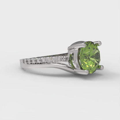1.71 cttw Natural Peridot Solitaire with Zirconia Simulated Diamond Accents Engagement Ring - Solid White Gold (VVS1, Round Cut,7.5mm)