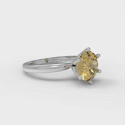 1.5 cttw Zirconia Simulated Yellow Diamond Solitaire  Engagement Ring - Solid Gold (VVS1, Round Cut,7.5mm)
