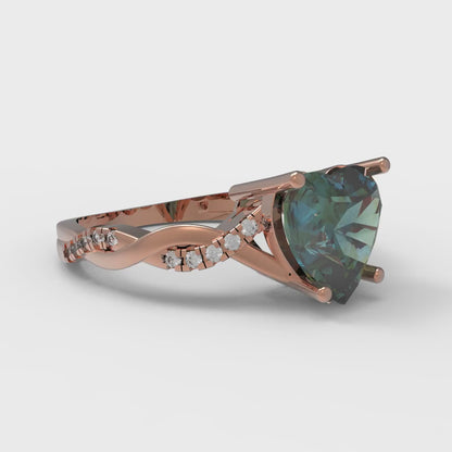 2.1 cttw Blue Moissanite Solitaire with Zirconia Simulated Diamond Accents Engagement Ring - Solid Gold (Heart Cut,8mm)