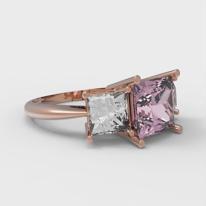 2.5 cttw Zirconia Simulated Pink Diamond Three-Stone Engagement Ring - Solid Gold (VVS1, Princess Cut,6.5 mm)