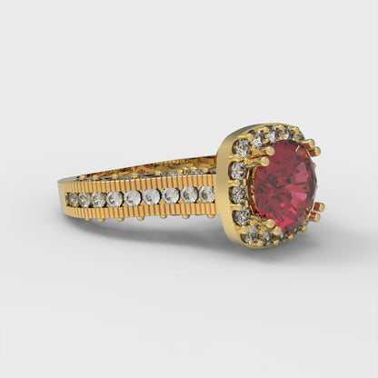 2.37 cttw Natural Garnet Hidden Halo Engagement Ring - Solid Gold (Round Cut,7.5mm)