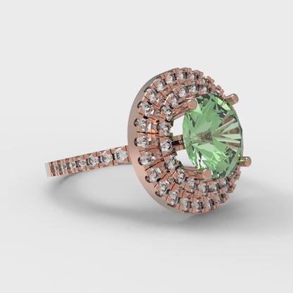 2.6 cttw Zirconia Simulated Green Diamond Hidden Halo Engagement Ring - Solid Rose Gold (VVS1, Round Cut,8.0mm)