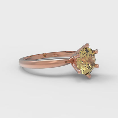 1 cttw Zirconia Simulated Yellow Diamond Solitaire  Engagement Ring - Solid Rose Gold (VVS1, Round Cut,6.5mm)