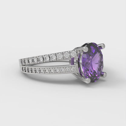 2.32 cttw Simulated Alexandrite Solitaire with Zirconia Simulated Diamond Accents Engagement Ring - Solid White Gold (VVS1, Oval Cut,9X7mm)