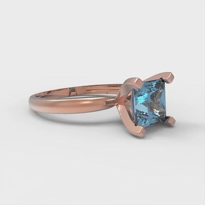1.5 cttw Natural Sky Blue Topaz Solitaire  Engagement Ring - Solid Gold (Princess Cut,6.5mm)