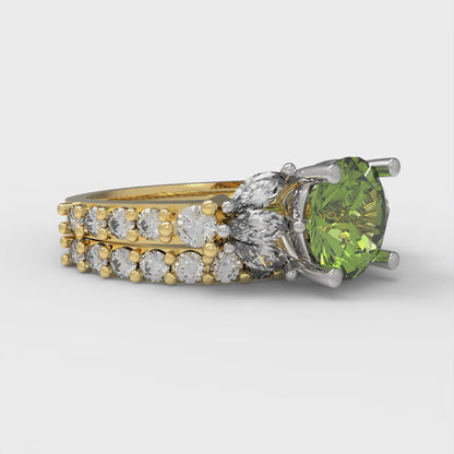 2.94 cttw Round Cut Natural Peridot Bridal Set - Solid Yellow/White Gold Engagement Ring & Wedding Band