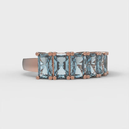 2.61 cttw Natural Swiss Blue Topaz Emerald Cut Rose Gold Eternity Wedding Band