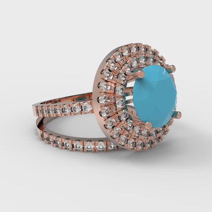 2.73 cttw Round Cut Simulated Turquoise Bridal Set - Solid Rose Gold Engagement Ring & Wedding Band
