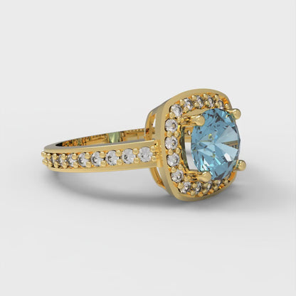 1.335 cttw Natural Swiss Blue Topaz Hidden Halo Engagement Ring - Solid Gold (Round Cut,6.5mm)
