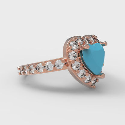 2.03 cttw Simulated Turquoise Hidden Halo Engagement Ring - Solid Gold (Heart Cut,7.0mm)