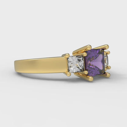 1.11 cttw Natural Amethyst Three-Stone Engagement Ring - Solid Gold (Princess Cut,5.0mm)