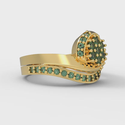 0.4 cttw Round Cut Simulated Emerald Bridal Set - Solid Yellow Gold Engagement Ring & Wedding Band