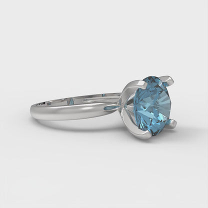 3 cttw Natural Sky Blue Topaz Solitaire  Engagement Ring - Solid Gold (Round Cut,9mm)