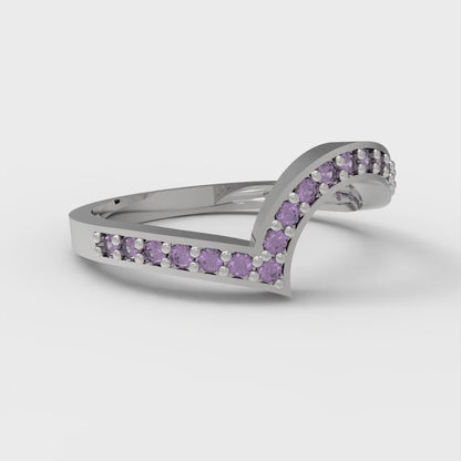 0.165 cttw Natural Amethyst Round Cut White Gold Eternity Wedding Band