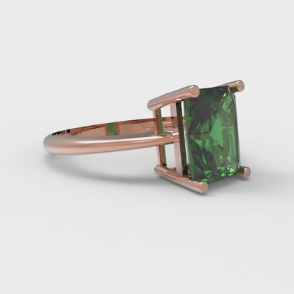 2.5 cttw Simulated Emerald Solitaire  Engagement Ring - Solid Rose Gold (VVS1, Radiant Cut,8.5x6.5mm)