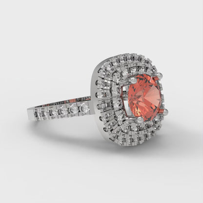 1.615 cttw Zirconia Simulated Red Diamond Solitaire with Zirconia Simulated Diamond Accents Engagement Ring - Solid White Gold (VVS1, Round Cut,6.5mm)