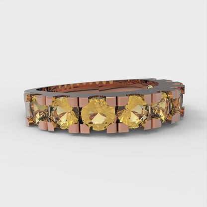 1.53 cttw Natural Citrine Round Cut Rose Gold Eternity Wedding Band