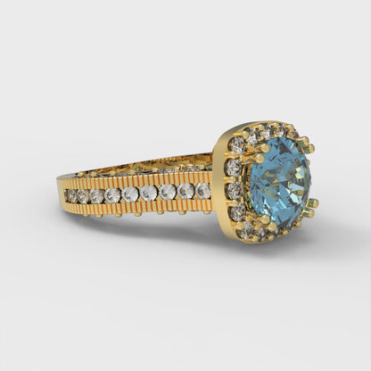 2.37 cttw Natural Swiss Blue Topaz Hidden Halo Engagement Ring - Solid Gold (Round Cut,7.5mm)