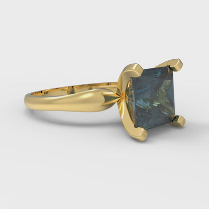 2.5 cttw Natural London Blue Topaz Solitaire  Engagement Ring - Solid Yellow Gold (VVS1, Princess Cut,8.5mm)