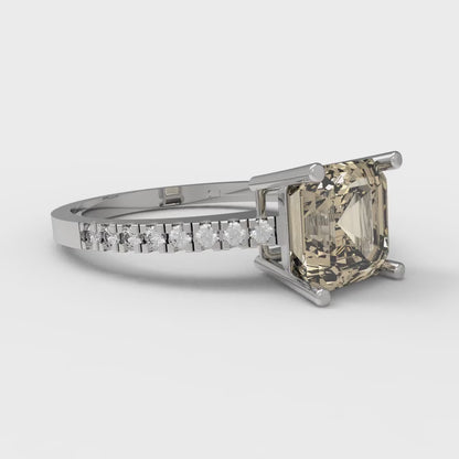 2.7 cttw Natural Morganite Solitaire with Zirconia Simulated Diamond Accents Engagement Ring - Solid White Gold (VVS1, Asscher Cut,6.5mm)