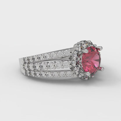1.83 cttw Simulated Ruby Hidden Halo Engagement Ring - Solid White Gold (VVS1, Round Cut,6.5mm)