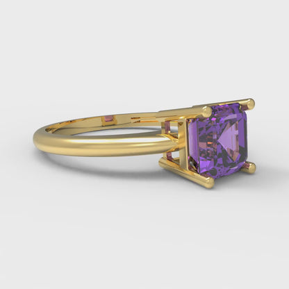 1 cttw Simulated Alexandrite Solitaire  Engagement Ring - Solid Yellow Gold (VVS1, Asscher Cut,6mm)