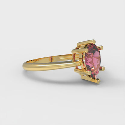 1 cttw Simulated Pink Tourmaline Solitaire  Engagement Ring - Solid Gold (Pear Cut,8x5mm)