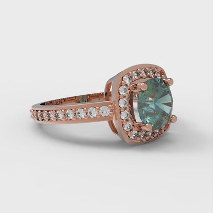 1.335 cttw Blue Moissanite Solitaire with Zirconia Simulated Diamond Accents Engagement Ring - Solid Rose Gold (VVS1, Round Cut,6.5mm)