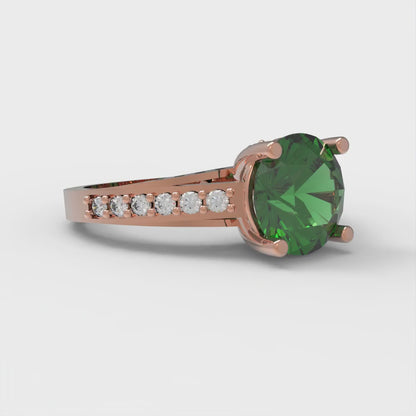 2.21 cttw Simulated Emerald Solitaire with Zirconia Simulated Diamond Accents Engagement Ring - Solid Gold (Round Cut,8.0mm)