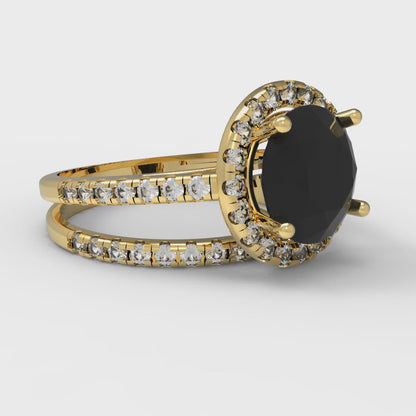 2.52 cttw Round Cut Natural Onyx Bridal Set - Solid Yellow Gold Engagement Ring & Wedding Band