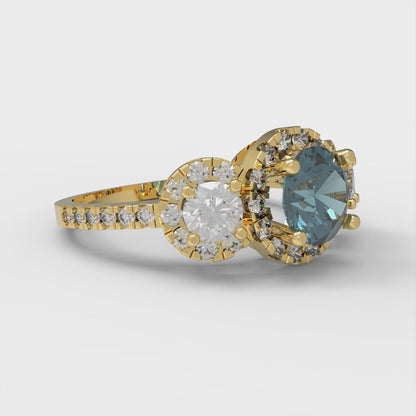 1.46 cttw Natural London Blue Topaz Three-Stone Engagement Ring - Solid Gold (Round Cut,6.0mm)