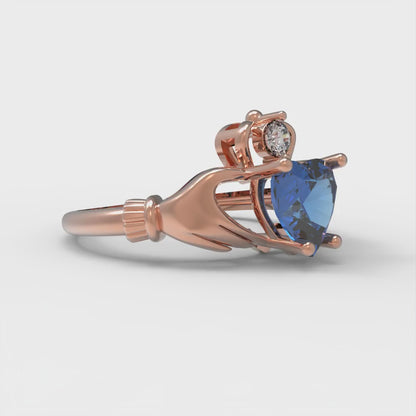 1.06 cttw Simulated Tanzanite Celtic Claddagh Engagement Ring - Solid Gold (Heart Cut,6.5mm)