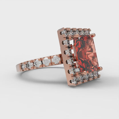 3.84 cttw Zirconia Simulated Red Diamond Solitaire with Zirconia Simulated Diamond Accents Engagement Ring - Solid Rose Gold (VVS1, Emerald Cut,9x7mm)
