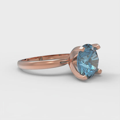 3 cttw Natural Swiss Blue Topaz Solitaire  Engagement Ring - Solid Gold (Round Cut,9.0mm)