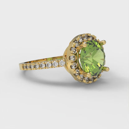 1.8 cttw Natural Peridot Hidden Halo Engagement Ring - Solid Gold (Round Cut,7.5mm)