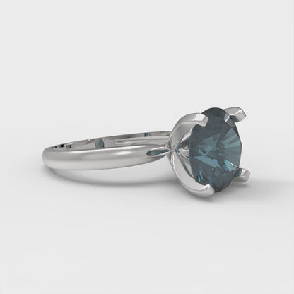 3 cttw Natural London Blue Topaz Solitaire  Engagement Ring - Solid Gold (Round Cut,9mm)
