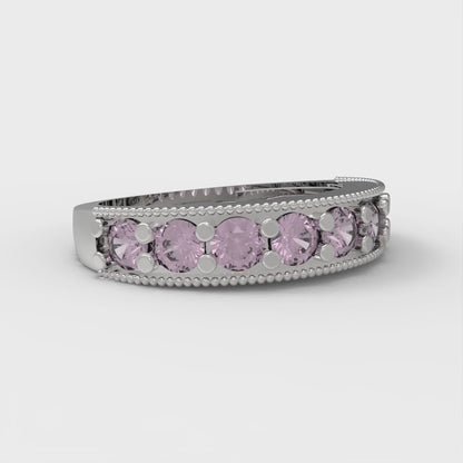 0.81 cttw Simulated Pink Diamond Round Cut White Gold Eternity Wedding Band