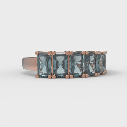 2.61 cttw Natural London Blue Topaz Emerald Cut Rose Gold Eternity Wedding Band