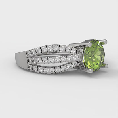 1.27 cttw Natural Peridot Solitaire with Zirconia Simulated Diamond Accents Engagement Ring - Solid Gold (Round Cut,6.5mm)